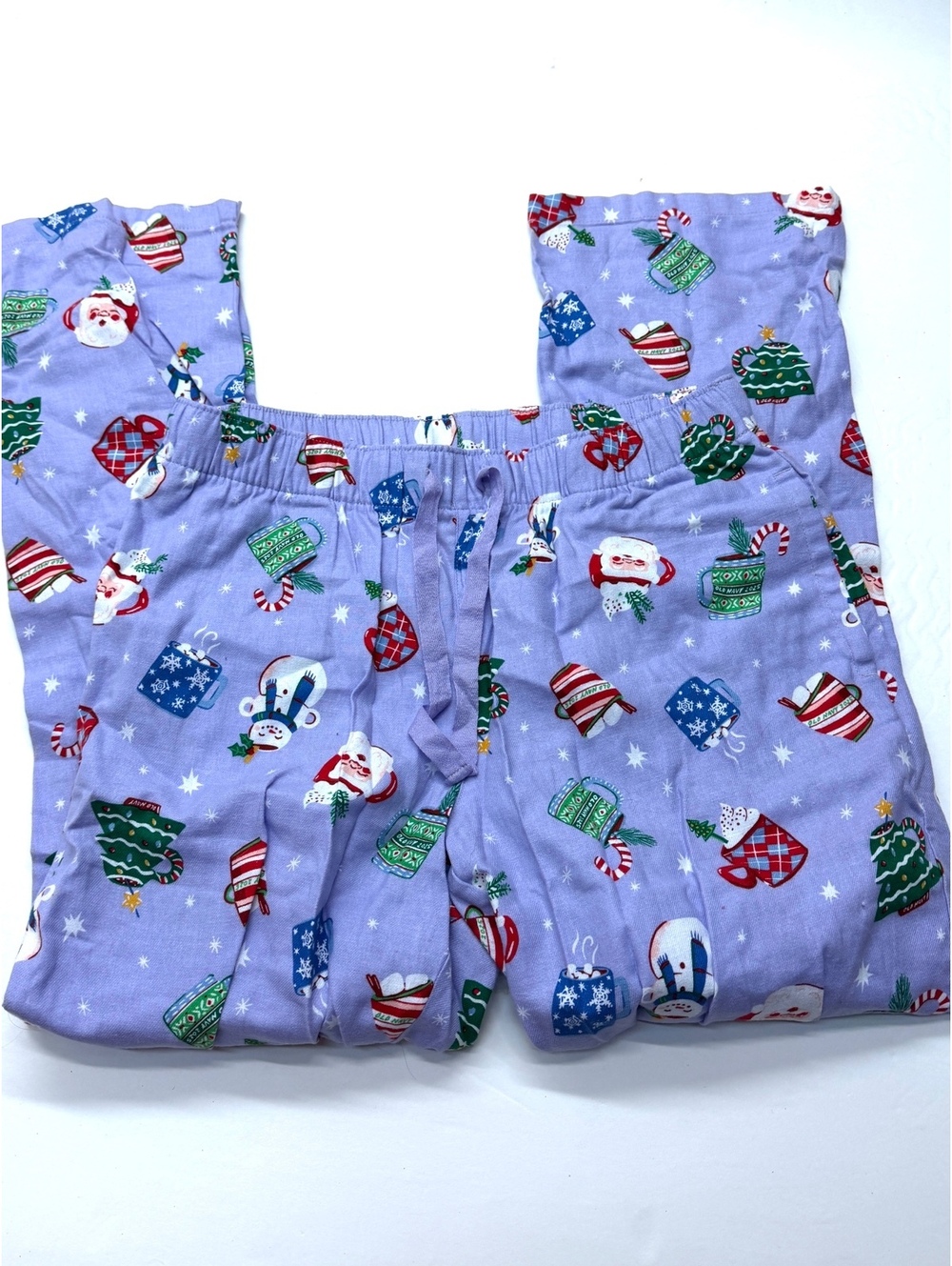 Old Navy Flannel Women's Purple Holiday Pajama Pants Santa Christmas Mugs Print
